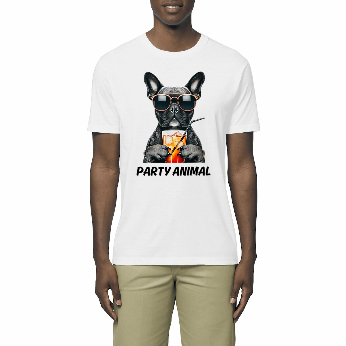 Image front Party Animal T-Shirt – French Bulldog with Cocktail | Cool Dog Graphic Tee