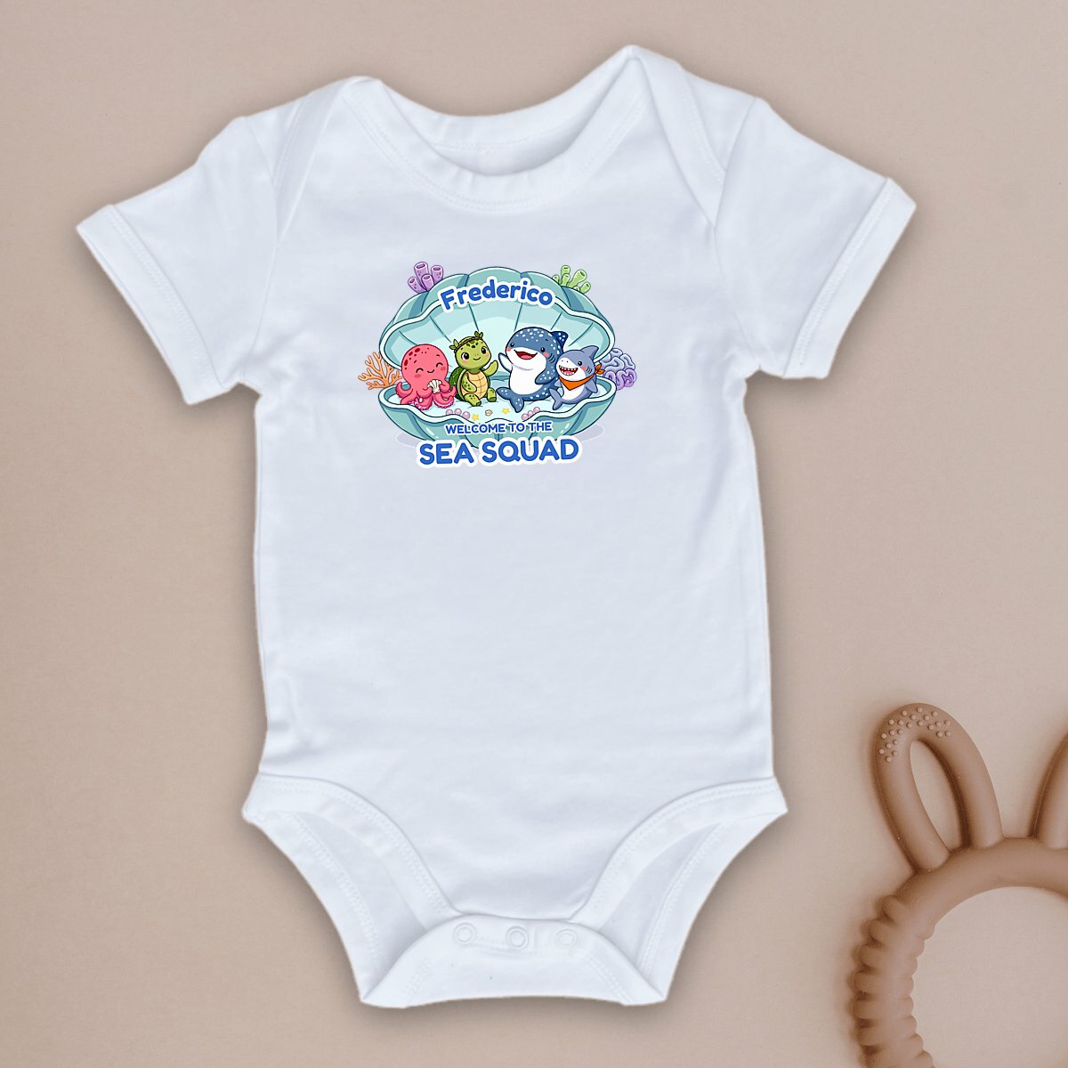 Image front Sea Squad - Personalized Organic Cotton Baby Onesie
