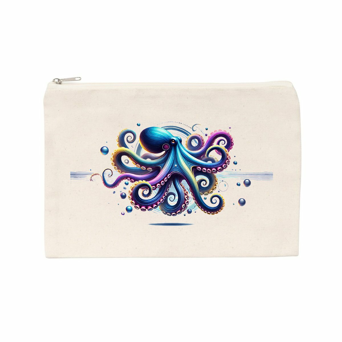 Image back Vibrant Octopus Canvas Pouch - Ocean-Themed Accessory in 100% Recycled Cotton