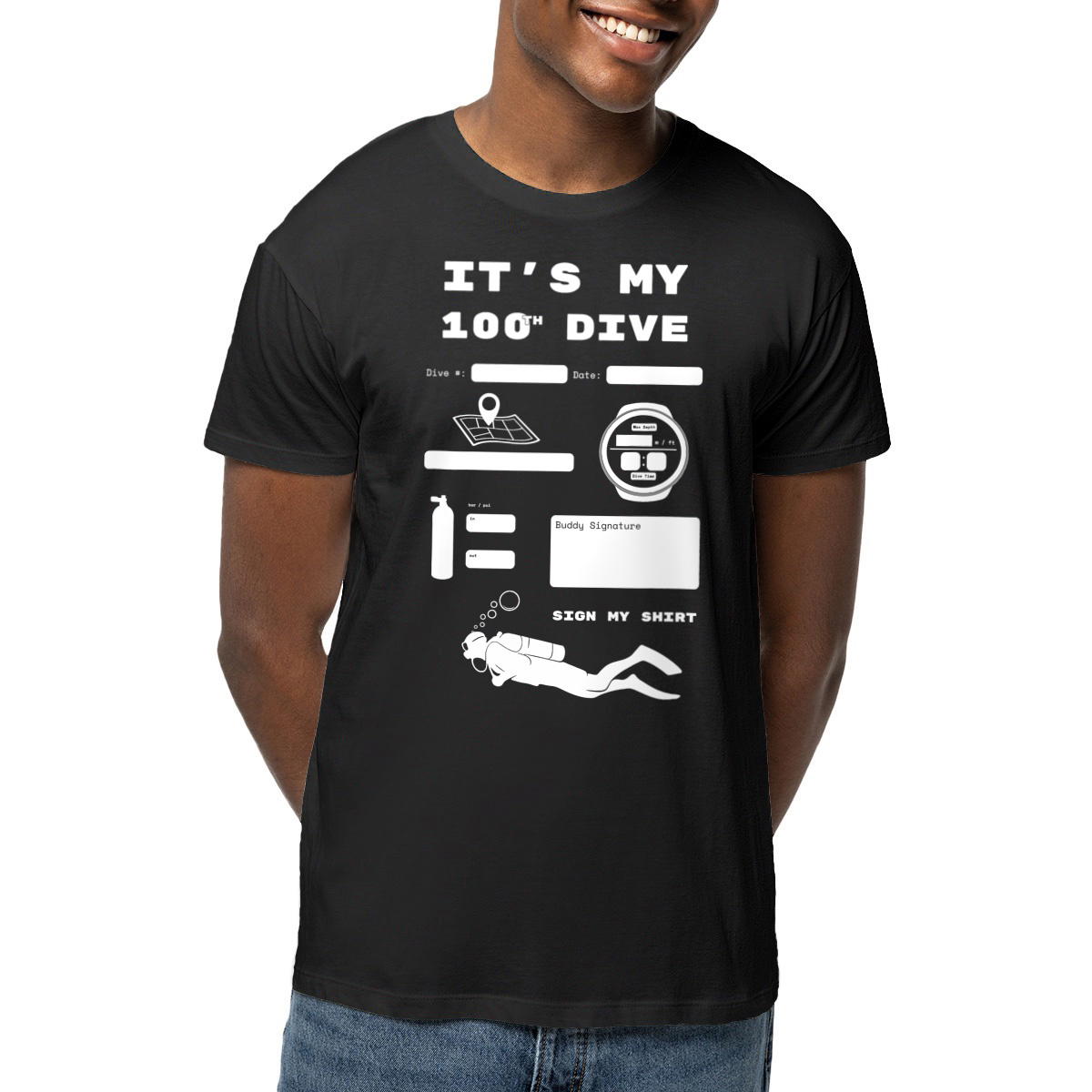 Image front It’s My [Any Number] Dive Shirt – Custom Scuba Milestone Tee – Sign My Shirt Diver Gift