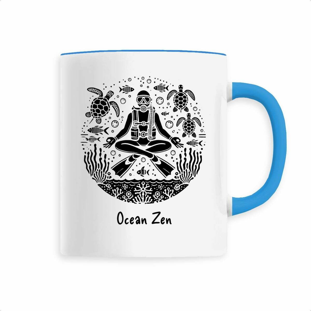 Image back Ceramic mug "Ocean Zen" with meditating diver design