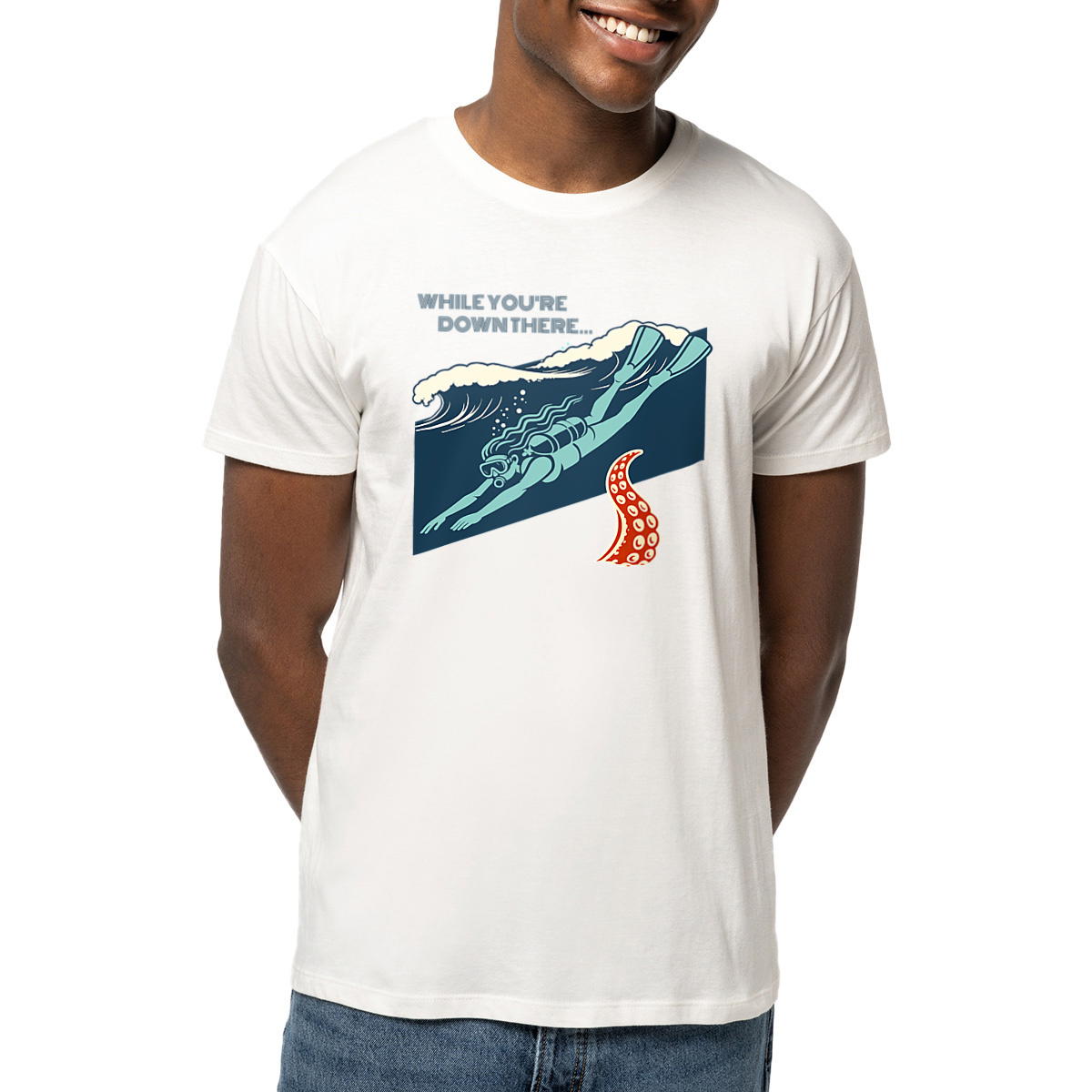 Image back While You’re Down There – Scuba Diver Graphic T-Shirt