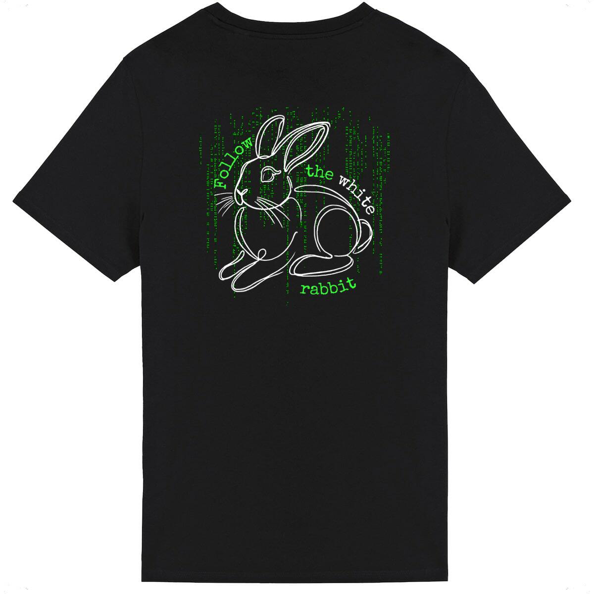 Image back Follow the White Rabbit Shirt – Cyberpunk Aesthetic Tee – Matrix Inspired Glitch Core