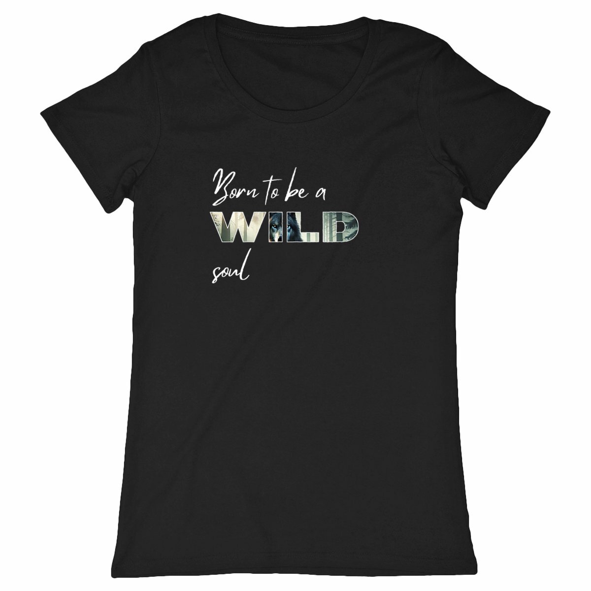 Image back Born to Be a Wild Soul T-Shirt - Wolf Design, Minimalist Nature-Inspired Tee