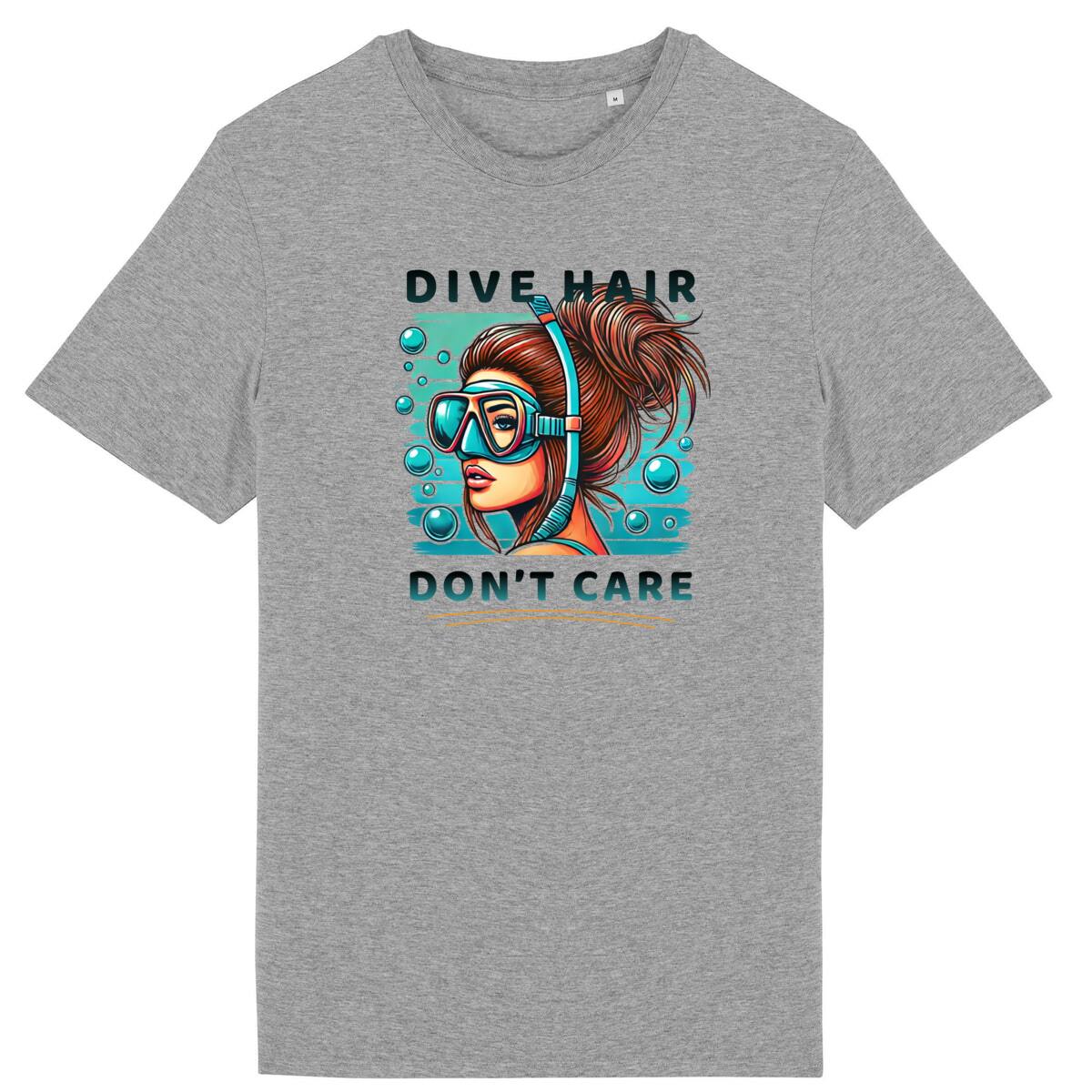 Image back Scuba Diving T-Shirt "Dive Hair Don't Care" - Funny Snorkeling Gift for Ocean Lovers