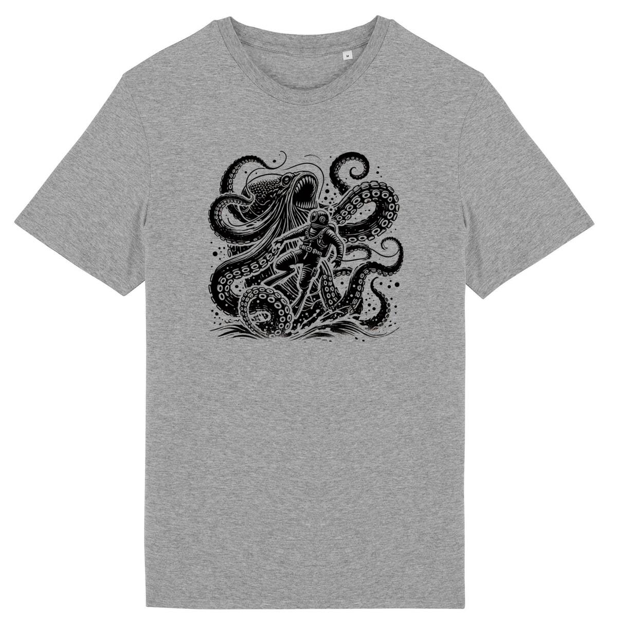 Image back Into the abyss - Kraken & Diver T-Shirt Black