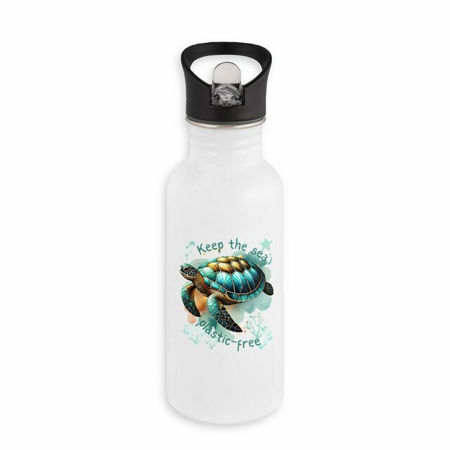 Image back Stainless steel water bottle with turtle design