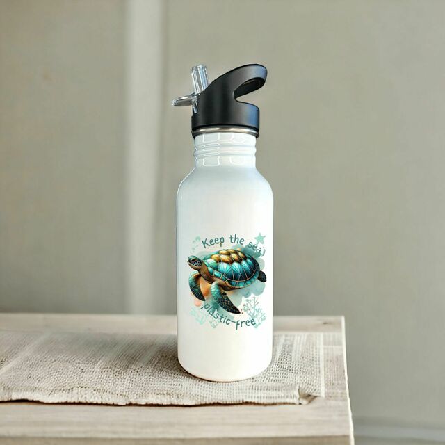 Image front Stainless steel water bottle with turtle design