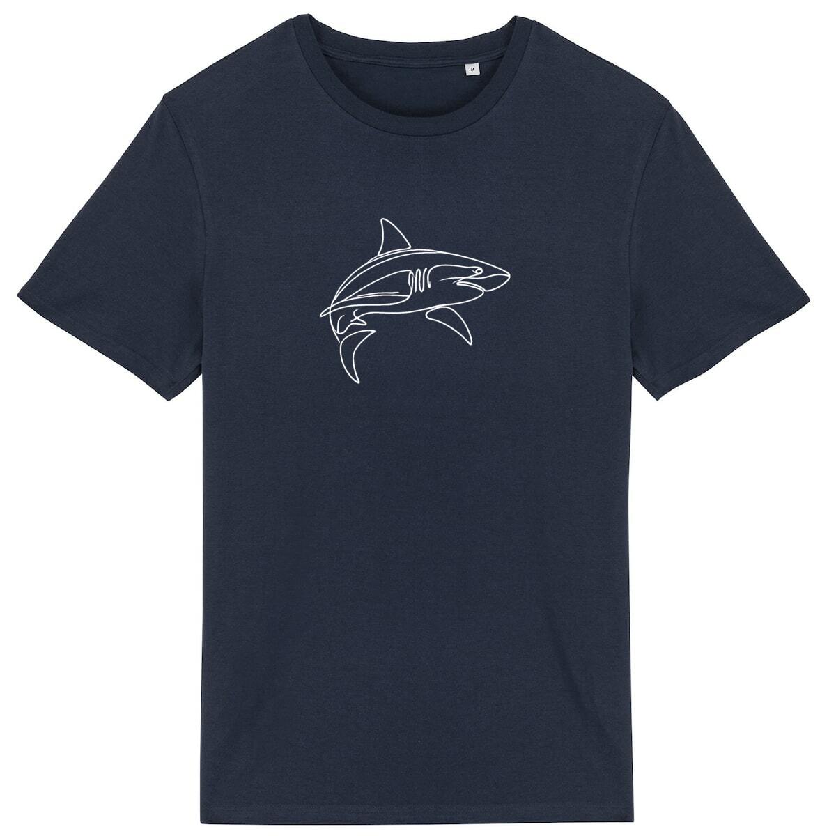 Image back Minimalist Great White Shark T-Shirt – Line Art Ocean Lover Design