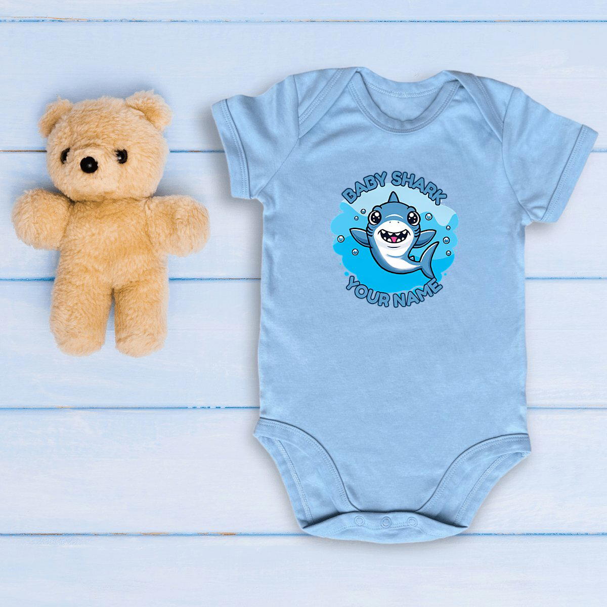 Image front Baby Bodysuit with Cute Shark Design
