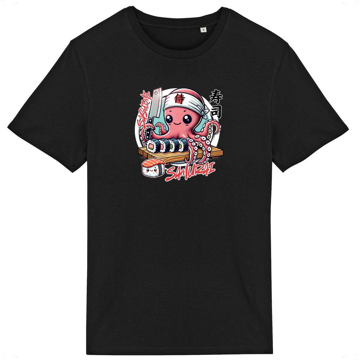 Image back Sashimi Samurai T-Shirt - Cute Octopus Sushi Chef Shirt - Japanese Foodie Tee