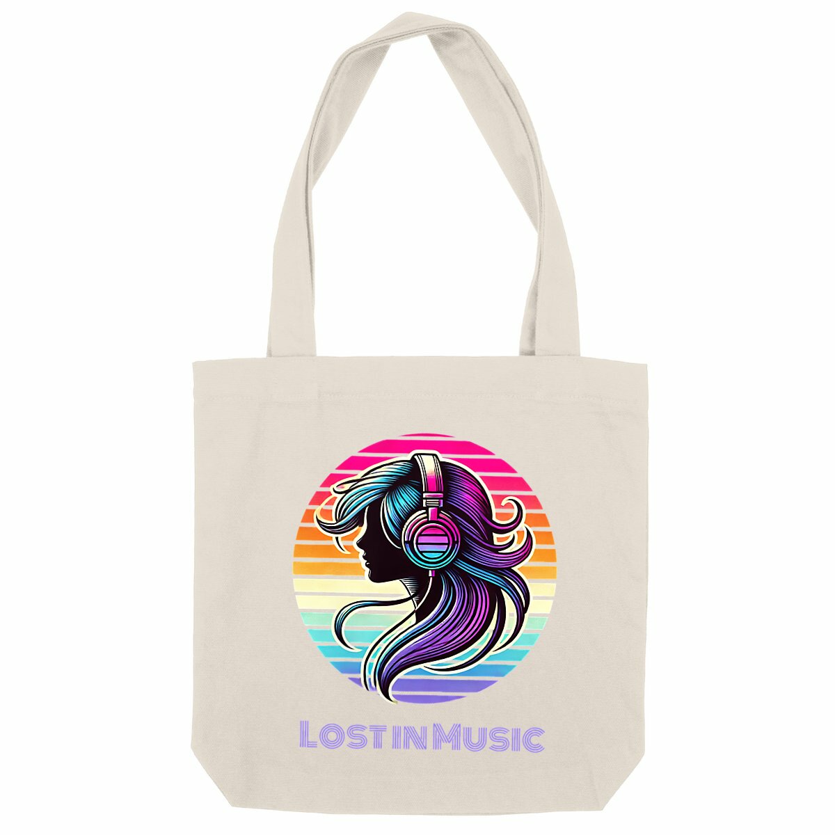 Image back Lost in Music Tote Bag – Retro Music-Inspired Design | Colorful Headphone Tote Bag | Gift 