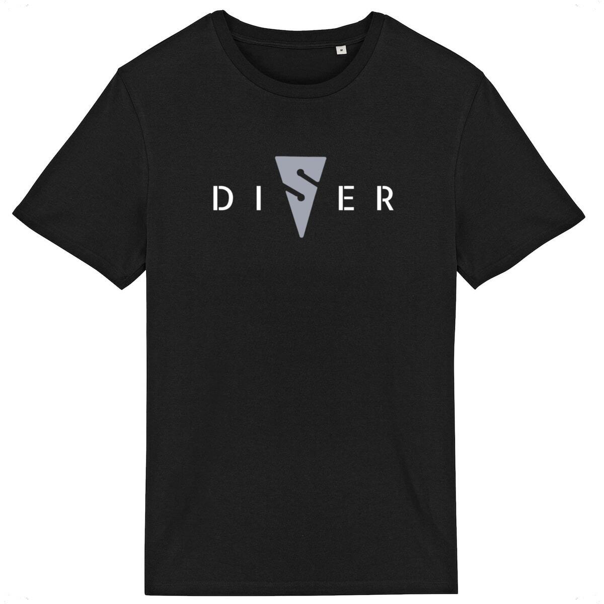 Image front Minimalist Diver T-Shirt with Line/Cave Arrow, perfect for Divers and Ocean Lovers, White