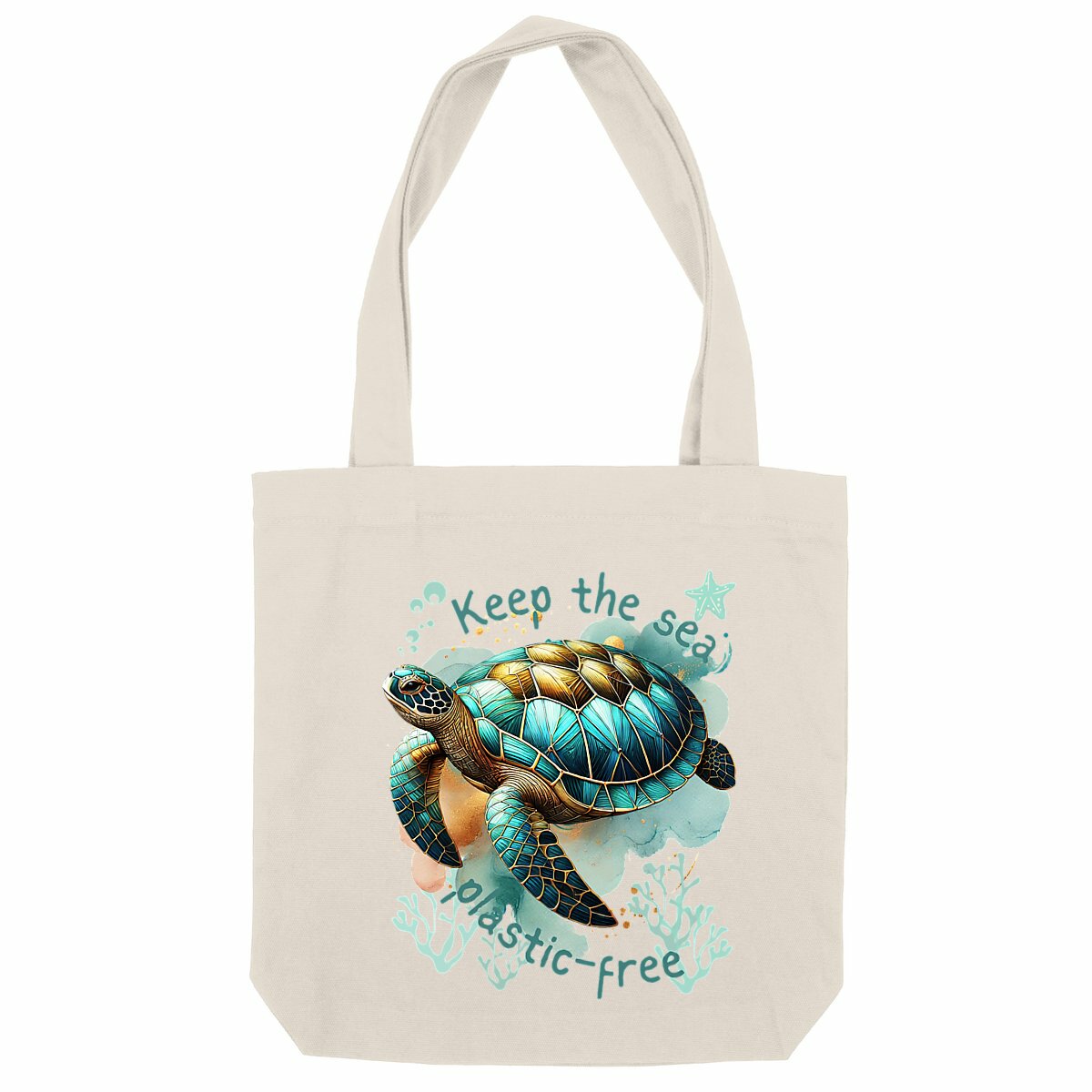 Image back Eco-Friendly Sea Turtle Tote Bag – Reusable Cotton Bag | Ocean Conservation Gift