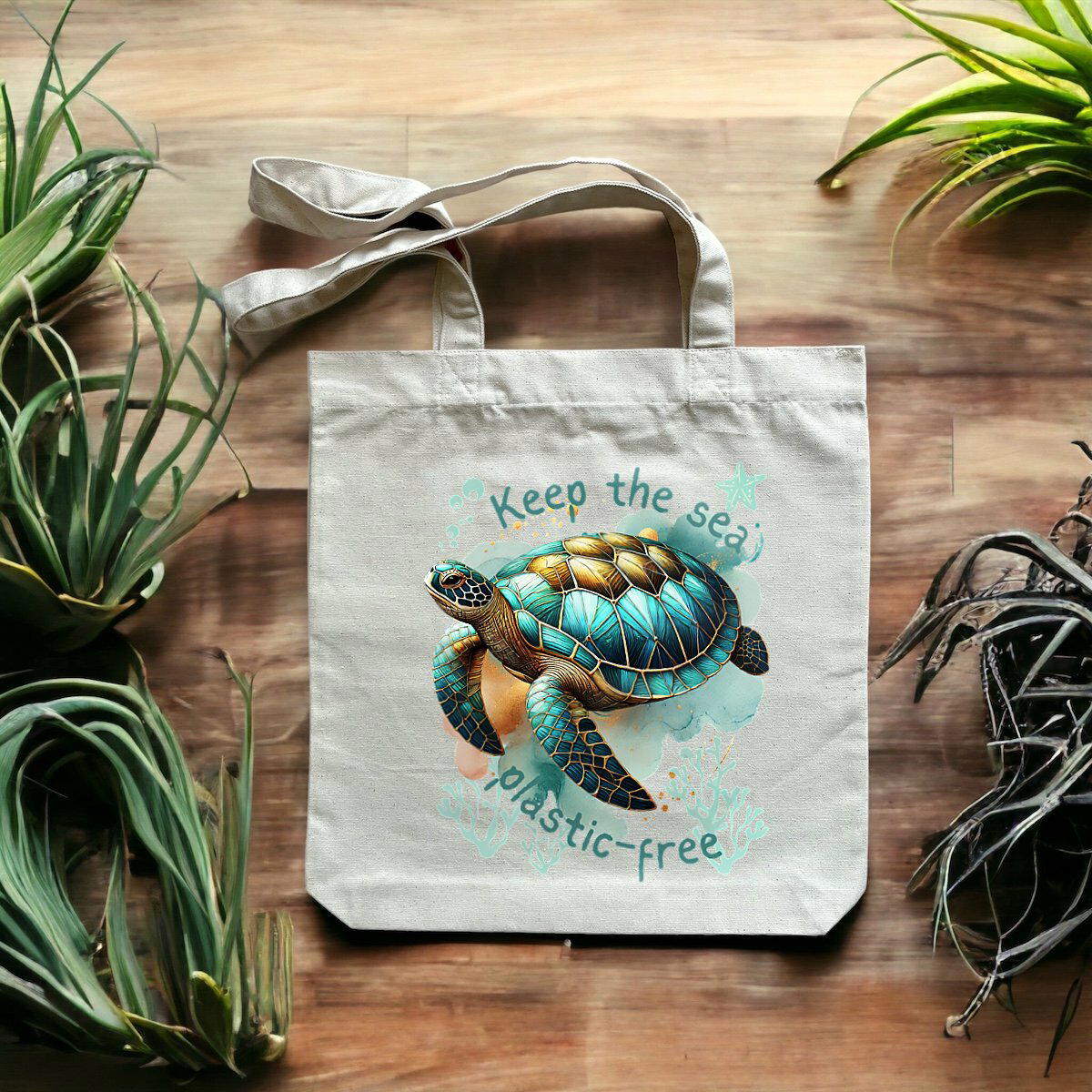 Image front Eco-Friendly Sea Turtle Tote Bag – Reusable Cotton Bag | Ocean Conservation Gift