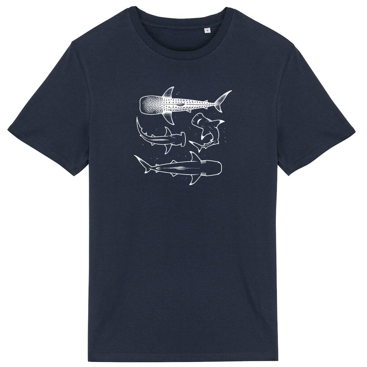 Image back Minimalist Shark Line Art T-Shirt – Whale Shark, Hammerhead, and Great White Shark Design 