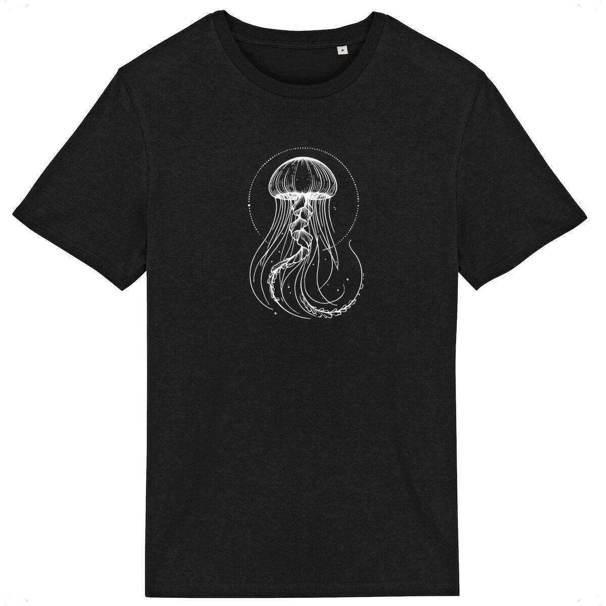 Image front Ethereal Jellyfish T-Shirt, minimalistic line art for Divers, Ocean & Marine Life Lovers