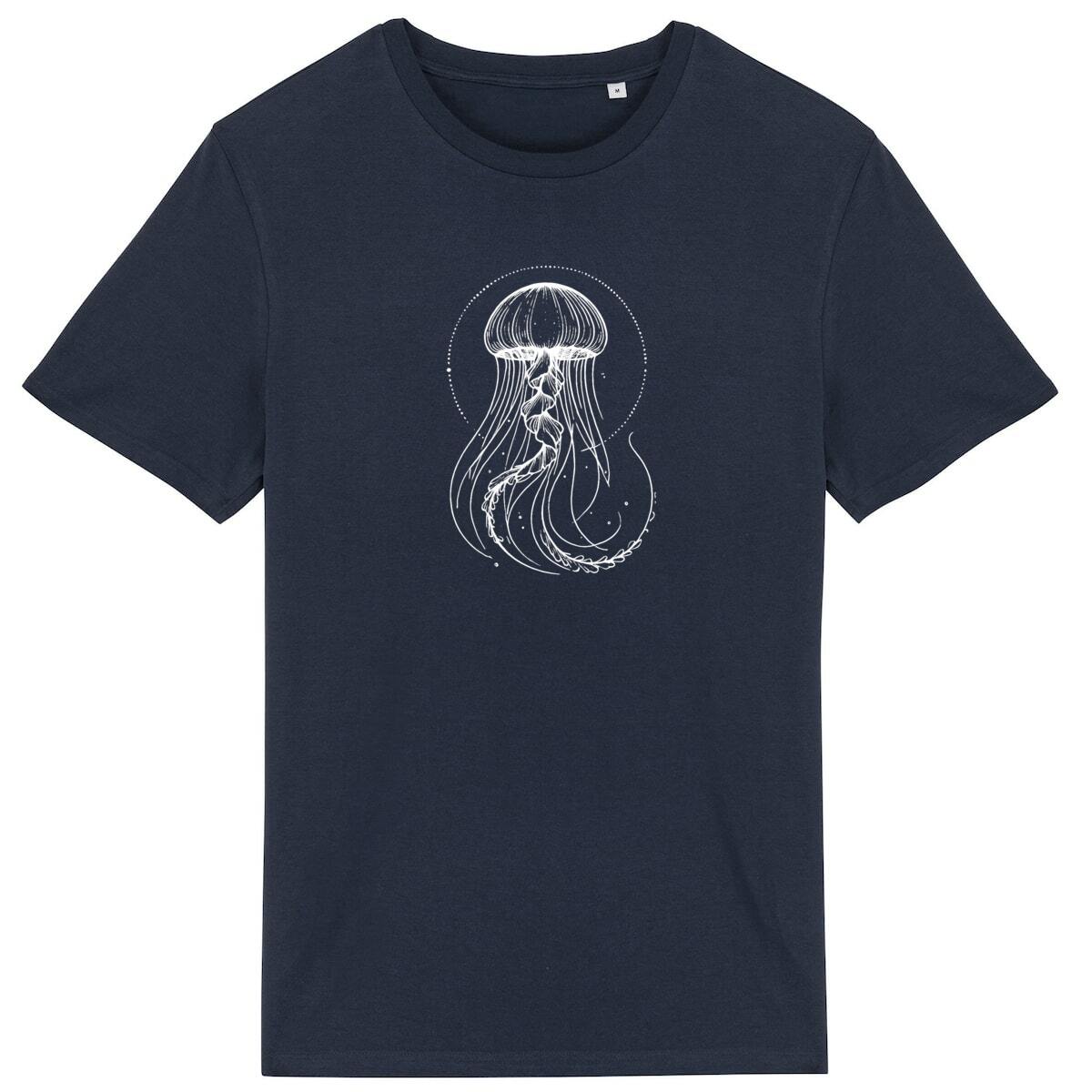 Image back Ethereal Jellyfish T-Shirt, minimalistic line art for Divers, Ocean & Marine Life Lovers