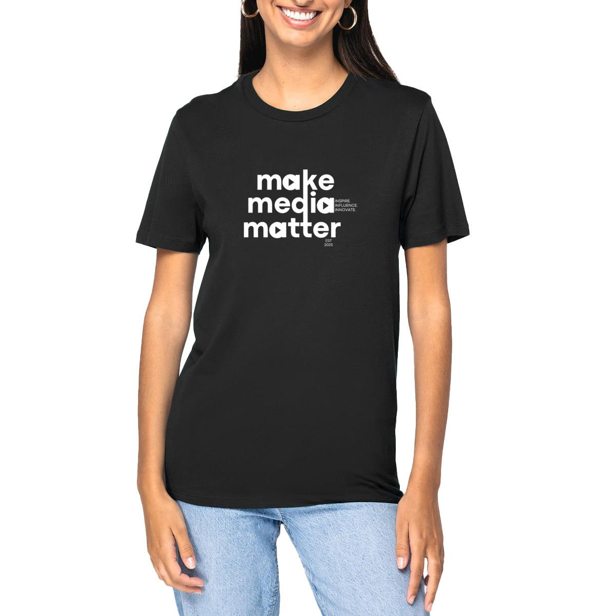 Make Media Matter White Letter Logo Tee
