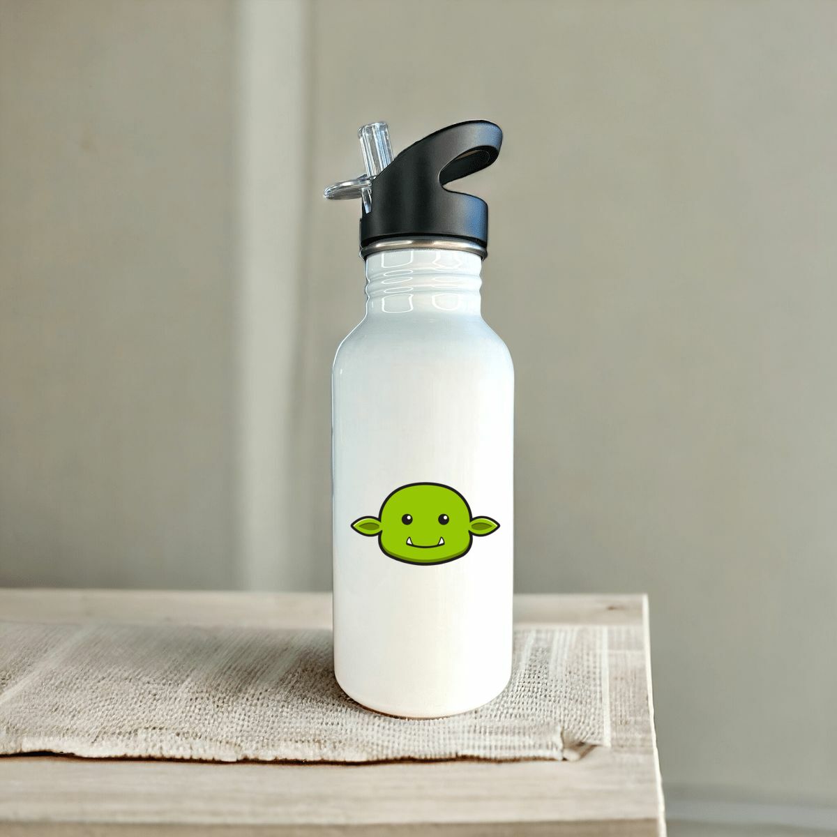 Stainless steel water bottle with straw