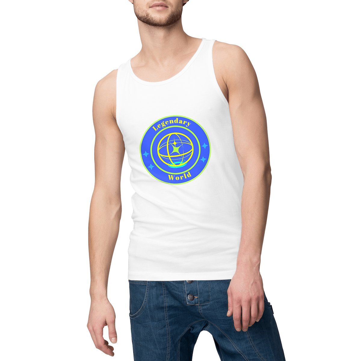 Image front Legendary World blue, green and yellow spiral Men's Tank Top