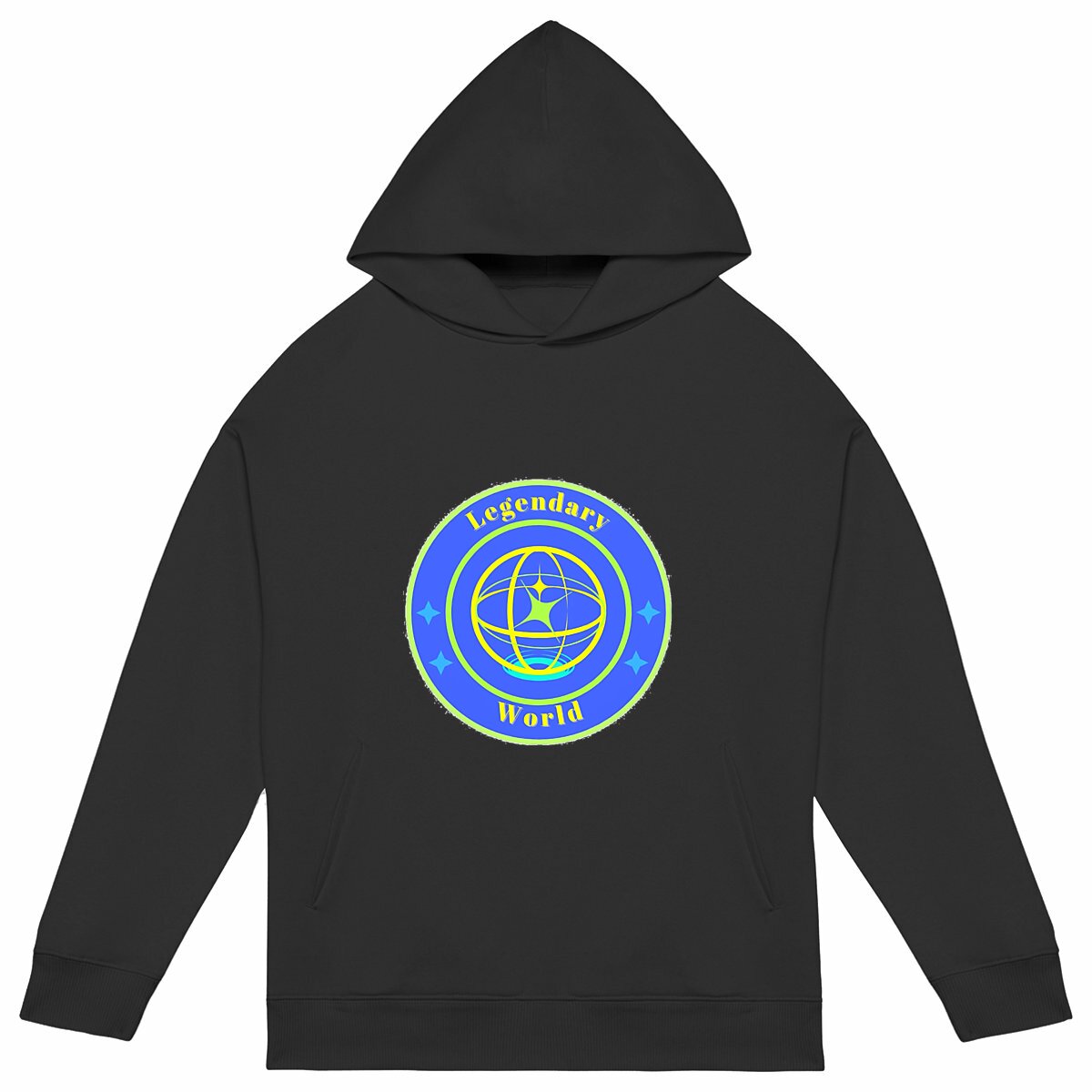 Image back Legendary world blue, green, yellow spiral Oversized Hoodie