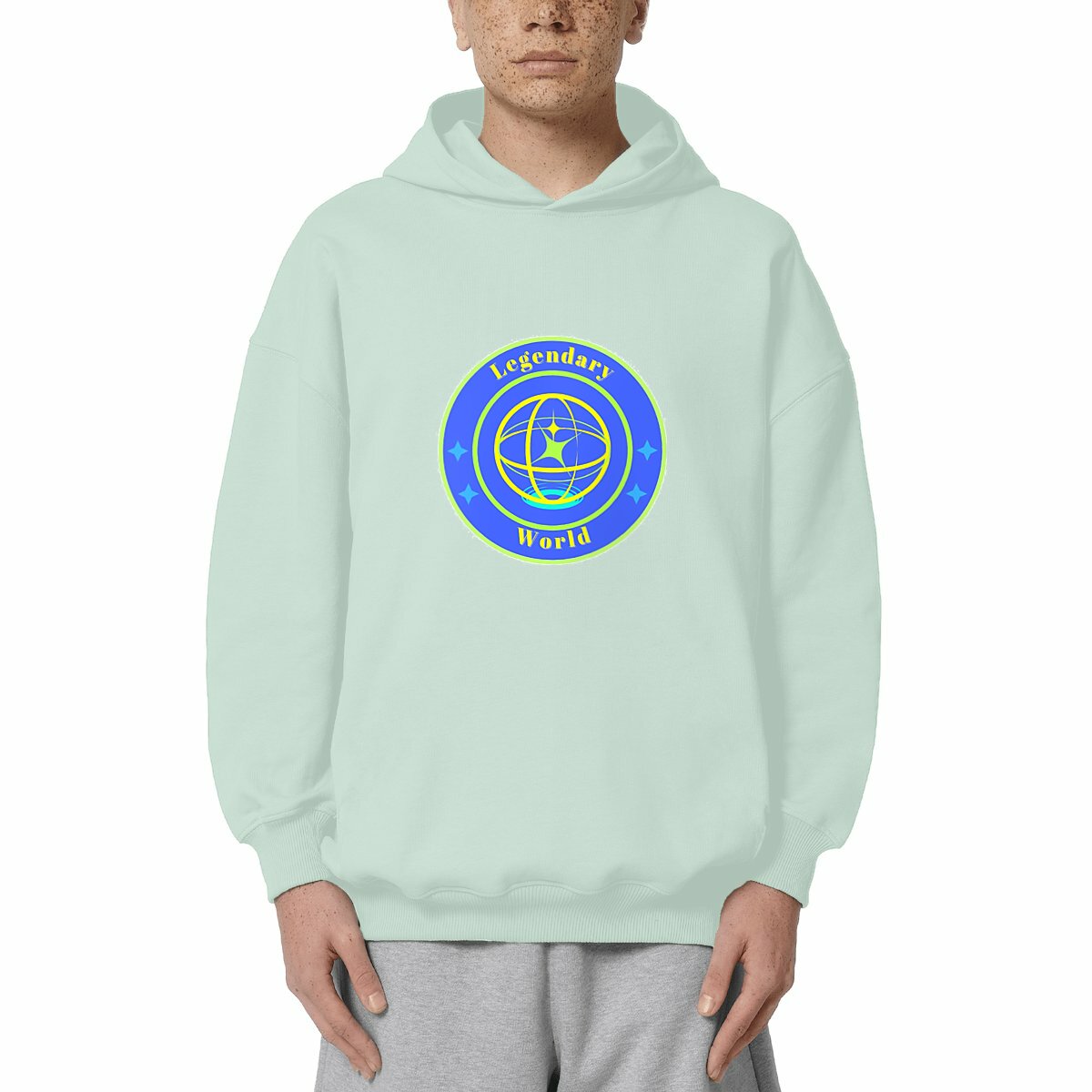 Image front Legendary world blue, green, yellow spiral Oversized Hoodie