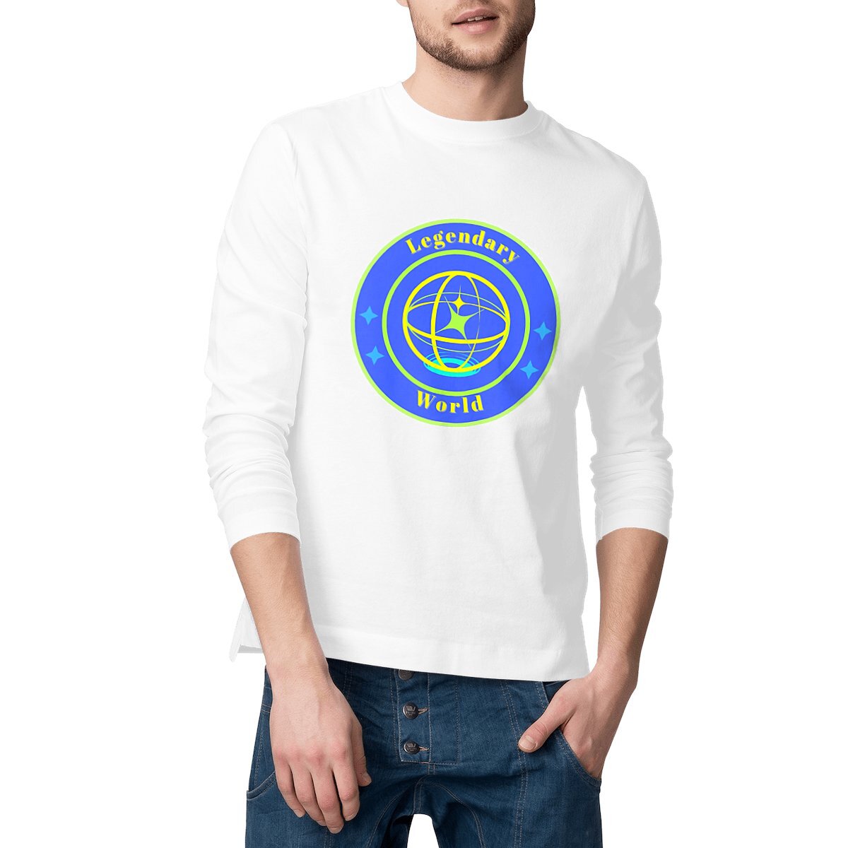 Image front Legendary World Men's long sleeved T-shirt blue, green, yellow spiral Unisex Hoodie