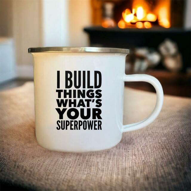 I Build Things Enamel Camping Mug