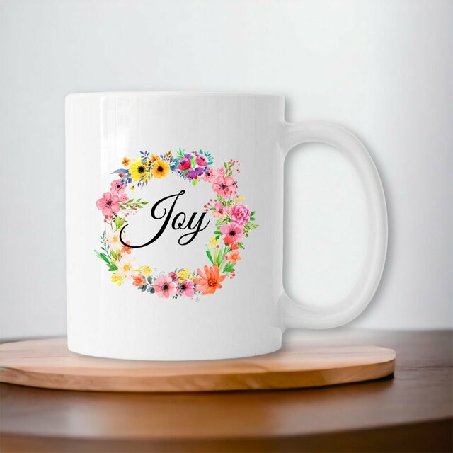 Joy Floral Wreath Ceramic Coffee Mug