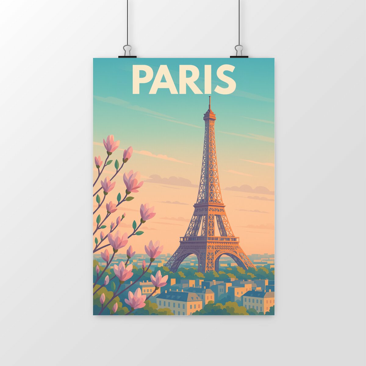 Image front 🌸 Poster Paris – Tour Eiffel & fleurs de printemps