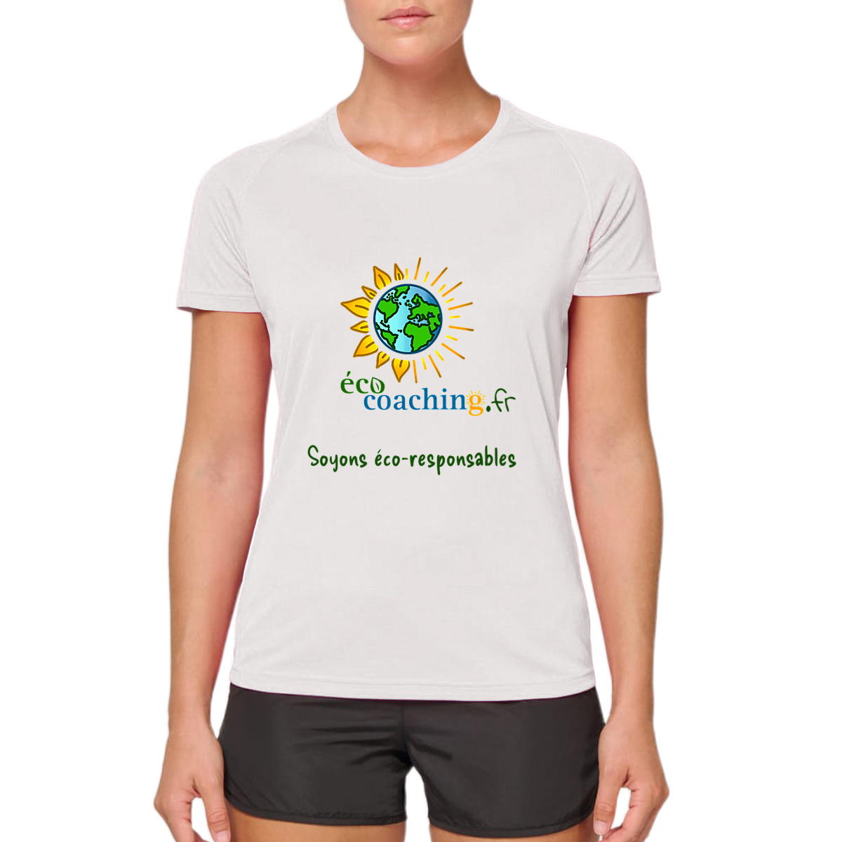 Image front T-shirt recyclé Femme ECO COACHING "Soyons éco-responsables"