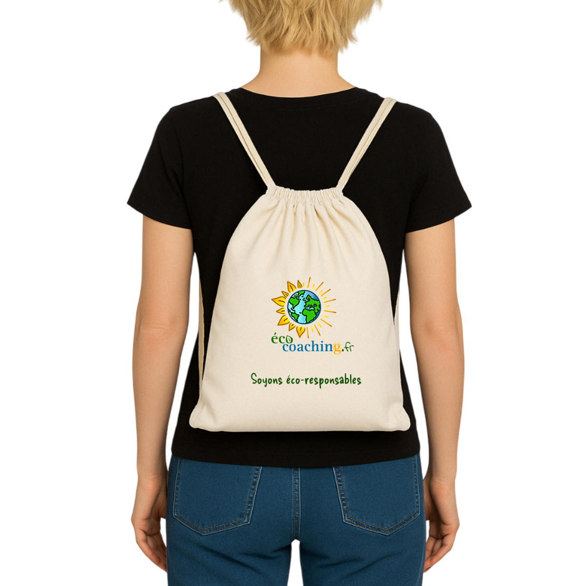 Image front Petit sac cordelette recyclé ECO COACHING "Soyons éco-responsables"