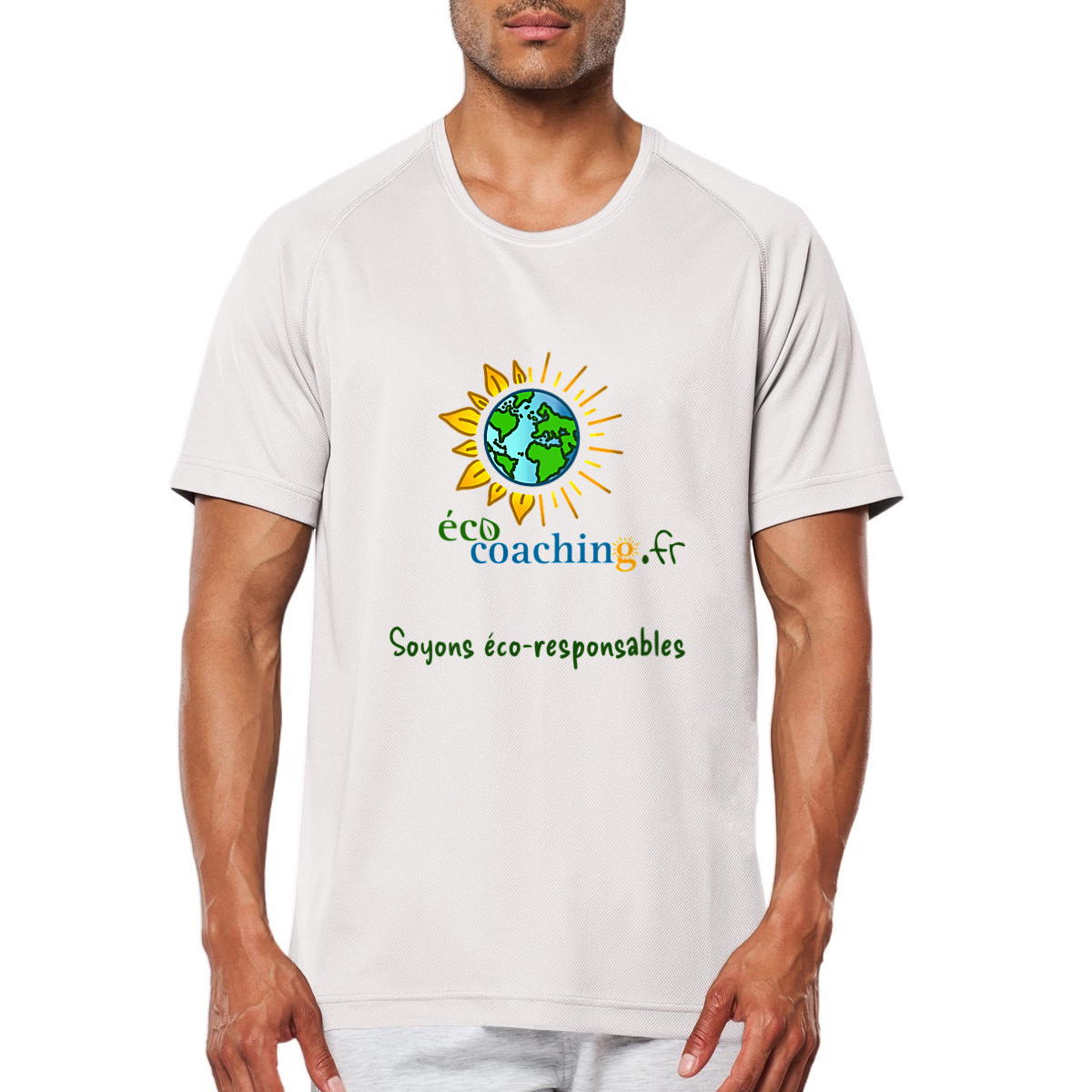 Image front T-shirt recyclé Homme ECO COACHING "Soyons éco-responsables"
