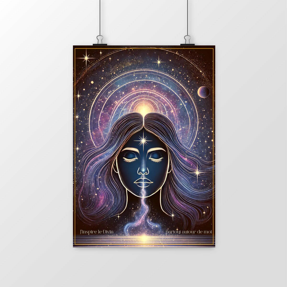 Image front Affiche spirituelle mystique – "J’inspire le Divin partout autour de moi" | Éveil et connexion