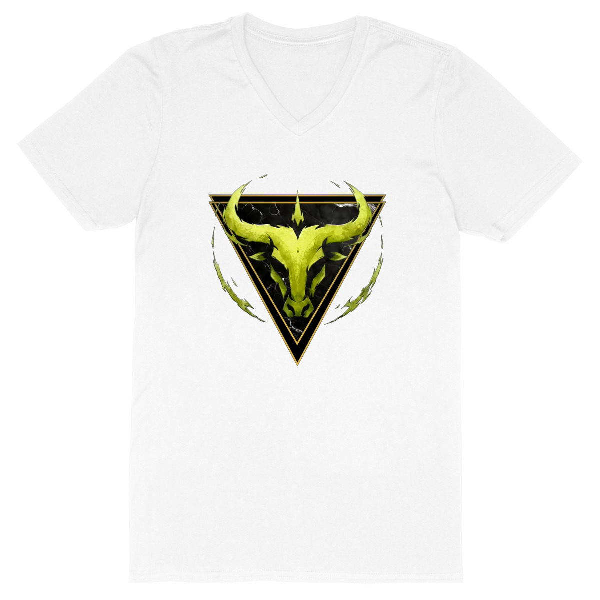 Image front T-shirt Col V Homme Taureau Coton Bio - Style Ethnique Élément Terre