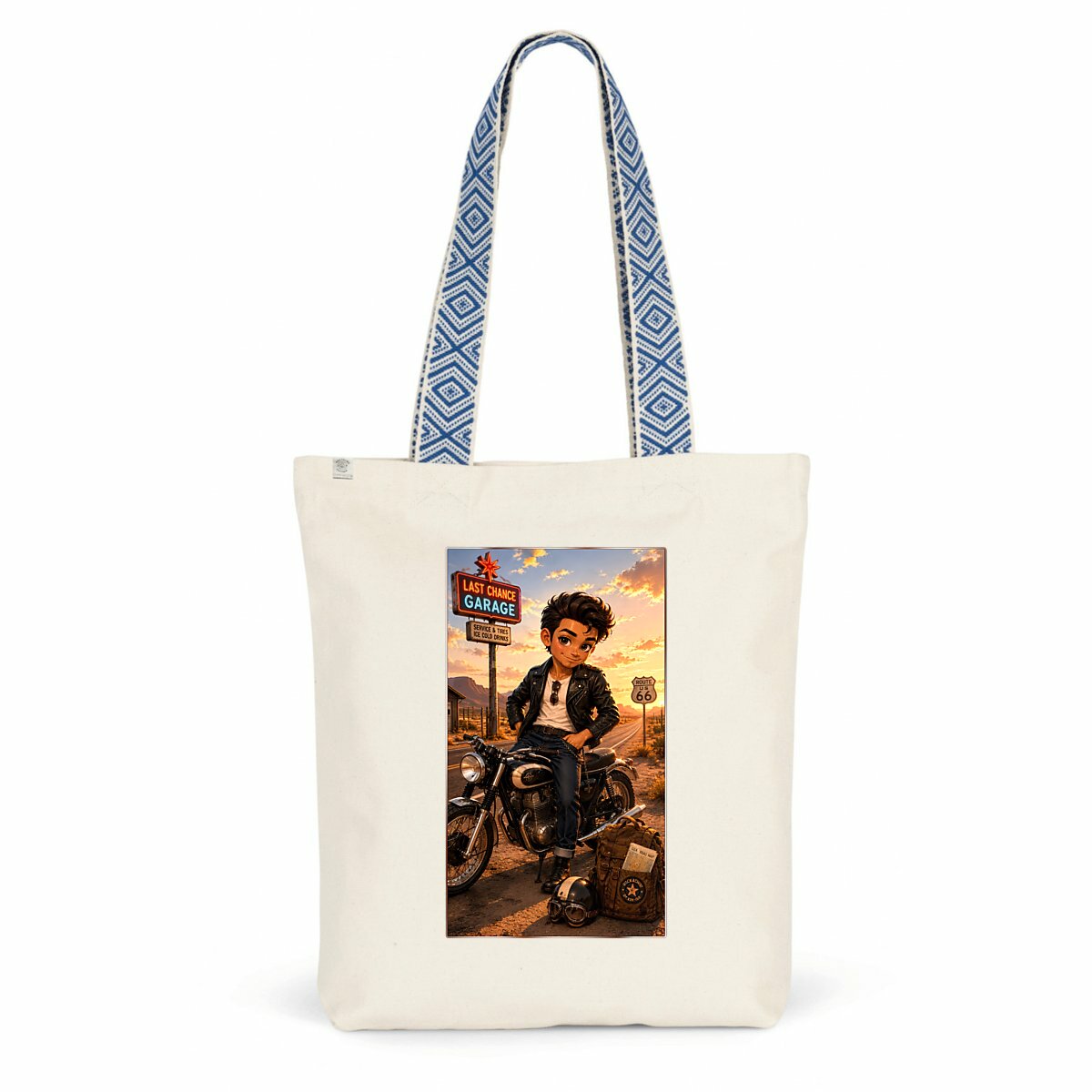 Image front Tote Bag Vintage Moto Steven Route 66 - Rockachibi