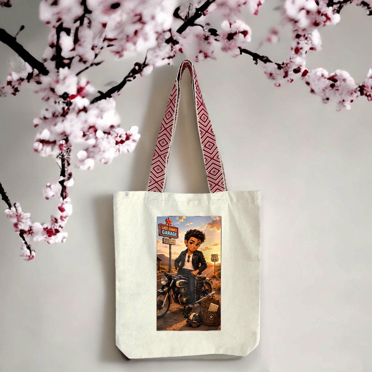 Image front Tote Bag Vintage Moto Steven Route 66 - Rockachibi