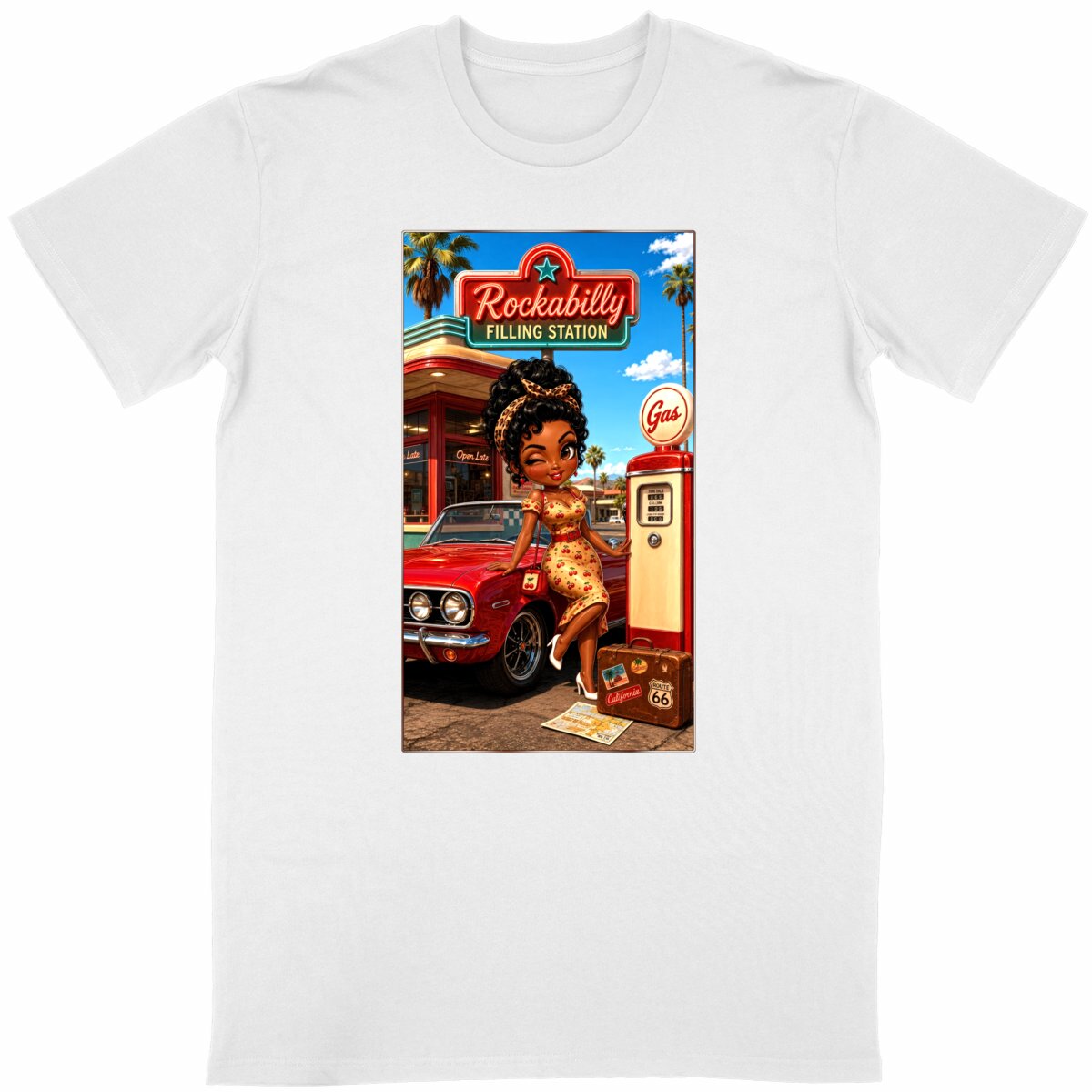 Image front T-shirt classique  Unisexe Rockabilly Gloria Station Rétro - Collection Rockachibi