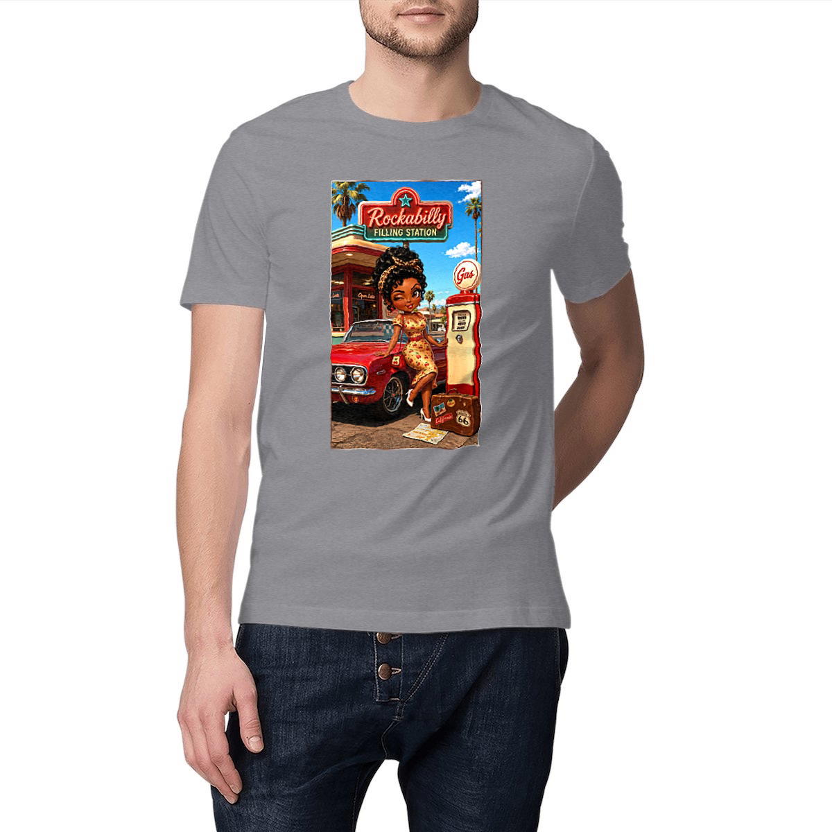 Image front T-shirt classique  Unisexe Rockabilly Gloria Station Rétro - Collection Rockachibi