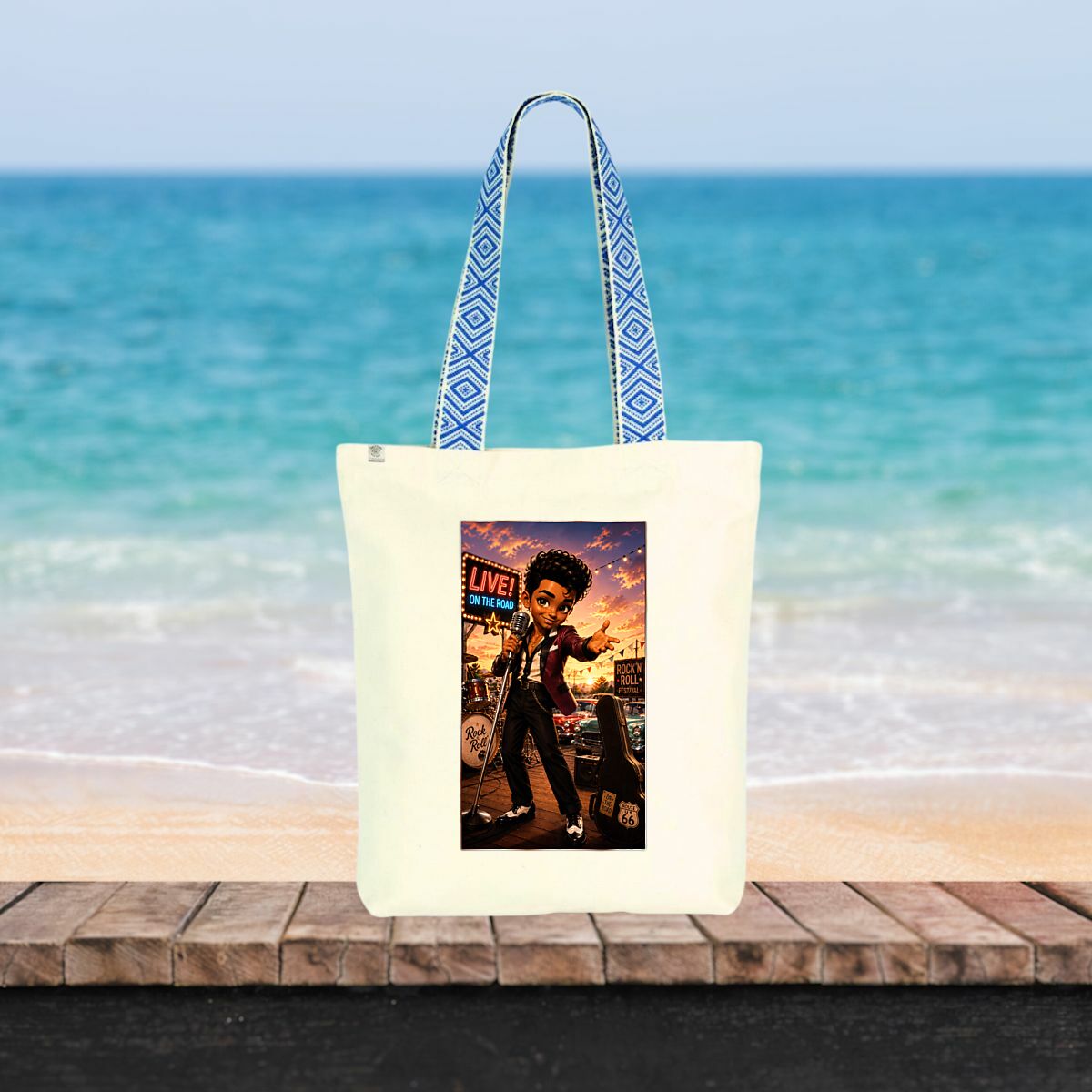Image front Tote Bag Vintage Musique Bobby Live On The Road - Rockachibi