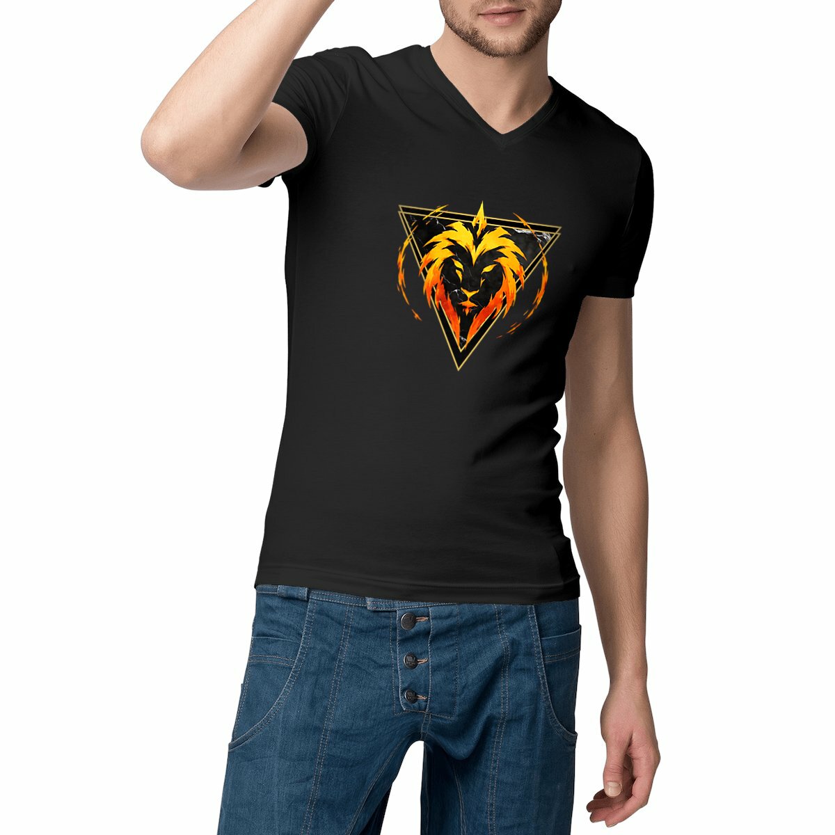 T-shirt Homme Col V - Éveillez le lion en vous avec Kek-Ina