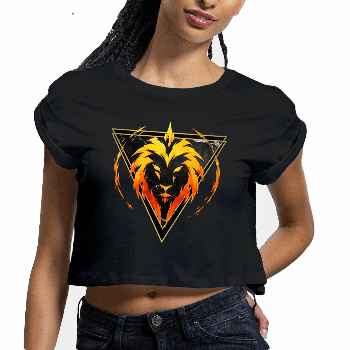 Crop top Femme : Éclat du Lion du Zodiaque par Kek-Ina