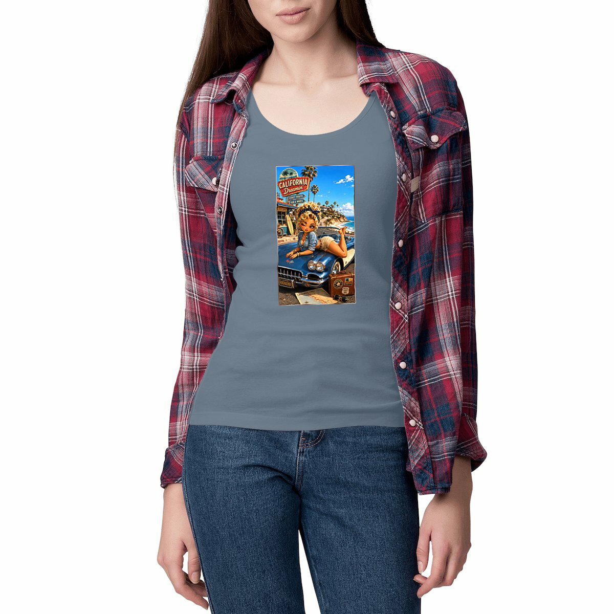 Image front T-shirt Col V Femme Vintage Crystal - Rockachibi