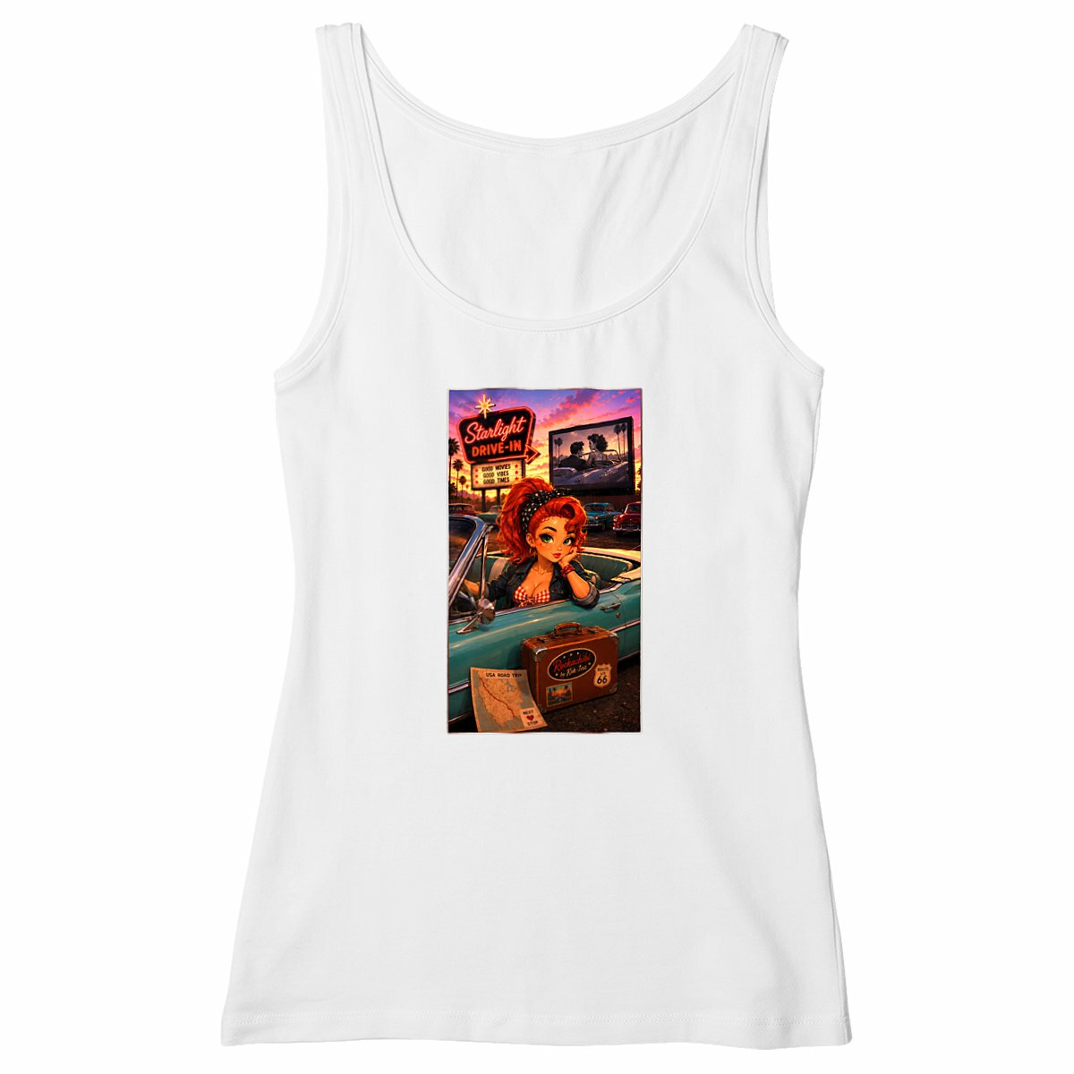 Image front Débardeur cintré Femme Vintage Drive-In Ginger Pin-up - Collection Rockachibi