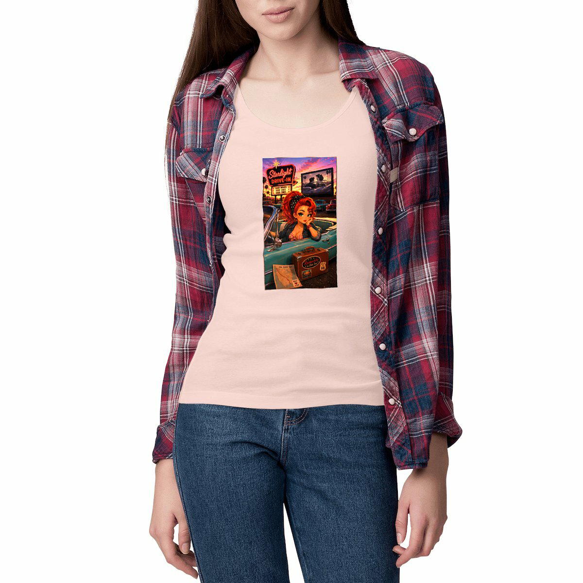 Image front Débardeur cintré Femme Vintage Drive-In Ginger Pin-up - Collection Rockachibi