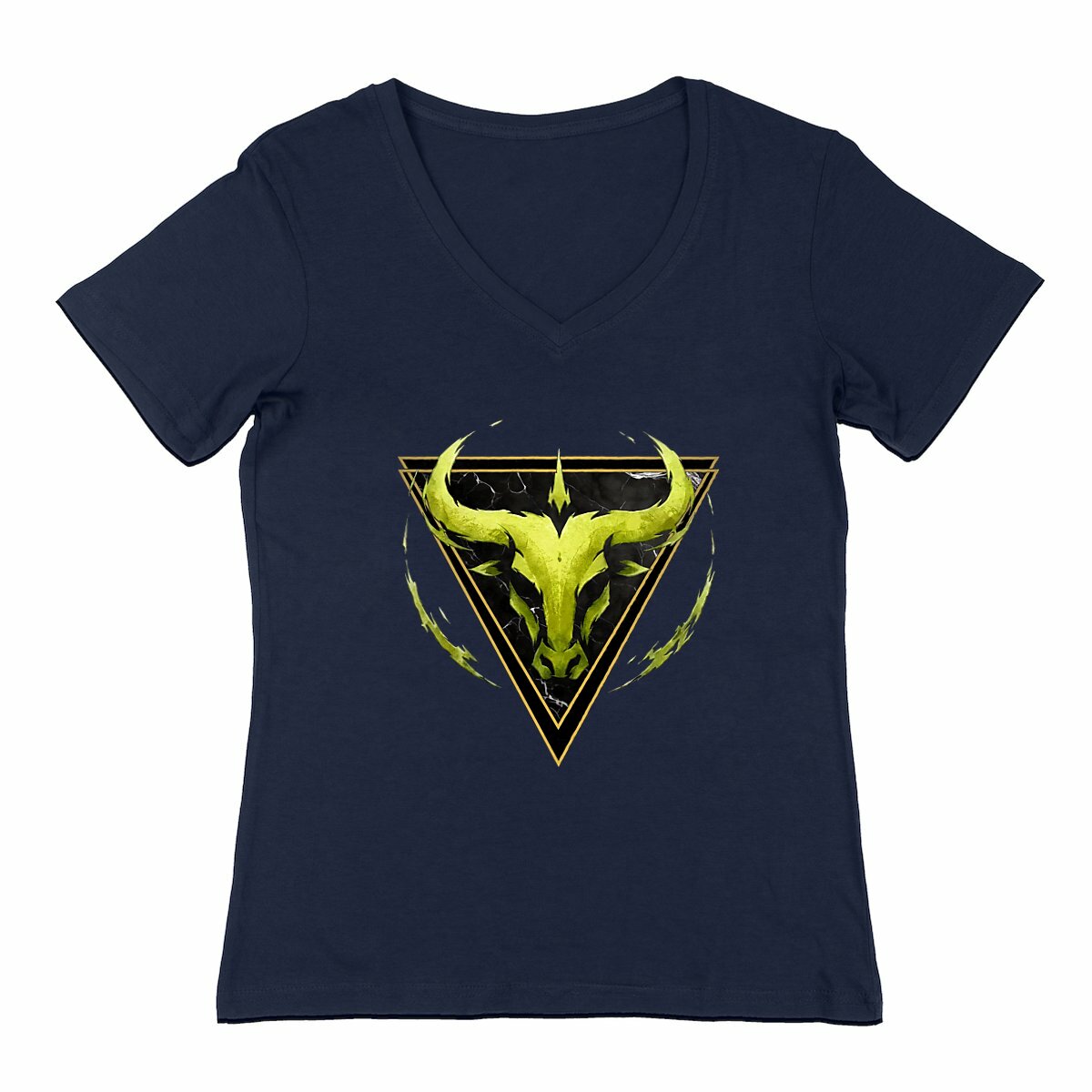 Image front T-shirt Col V Femme Taureau Coton Bio - Style Ethnique Élément Terre