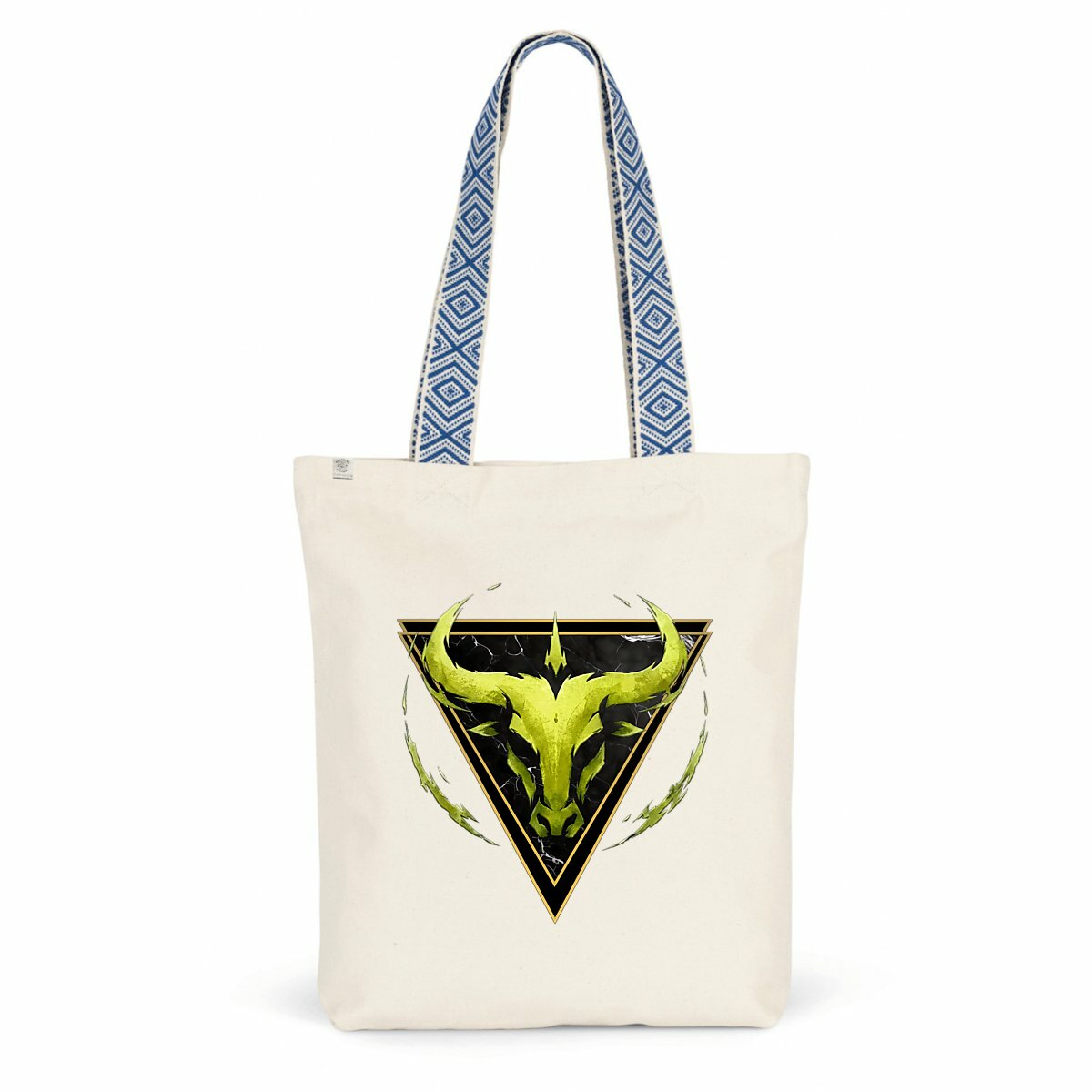 Image front Totebag Taureau en Coton Bio - Sac en Toile Style Ethnique Élément Terre