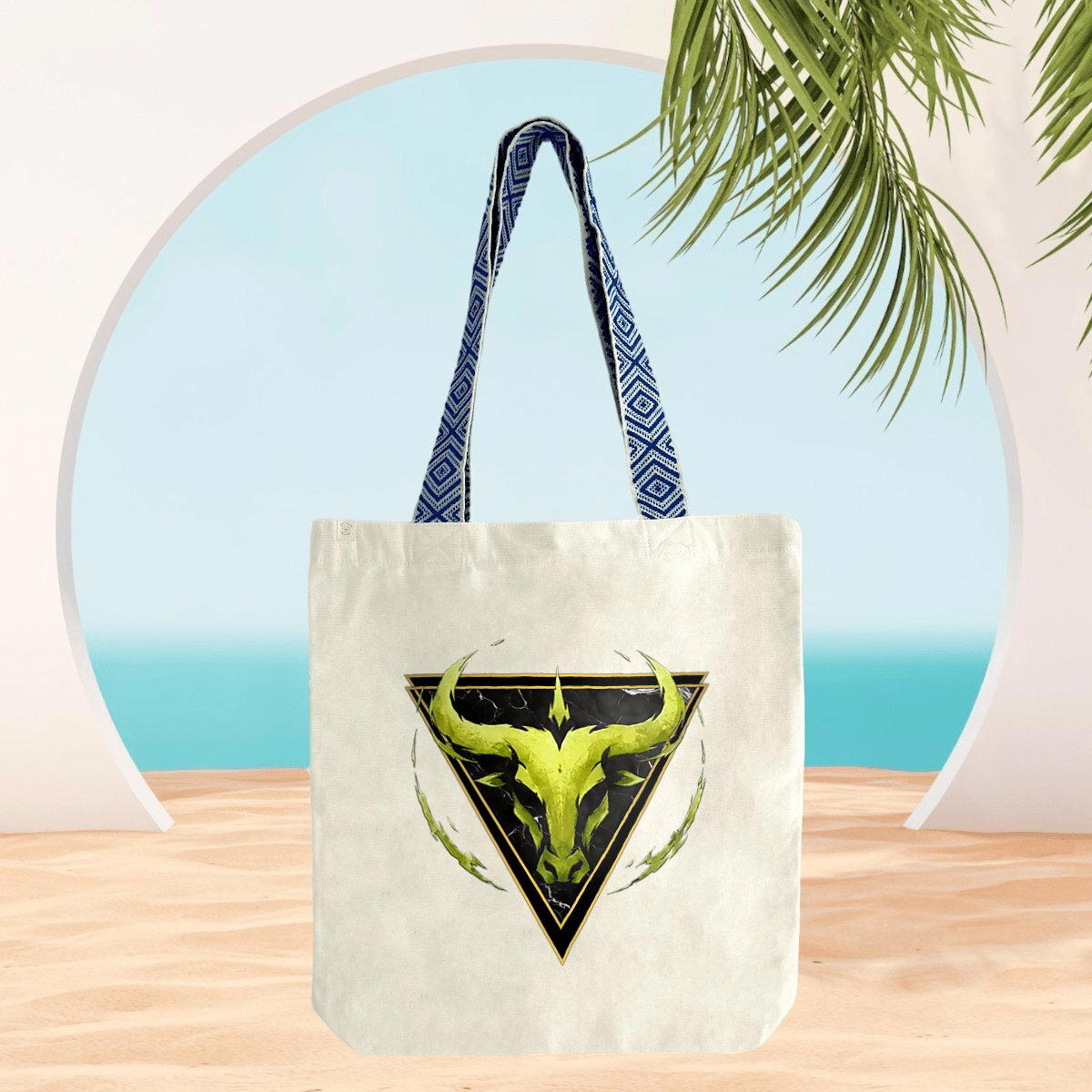 Image front Totebag Taureau en Coton Bio - Sac en Toile Style Ethnique Élément Terre