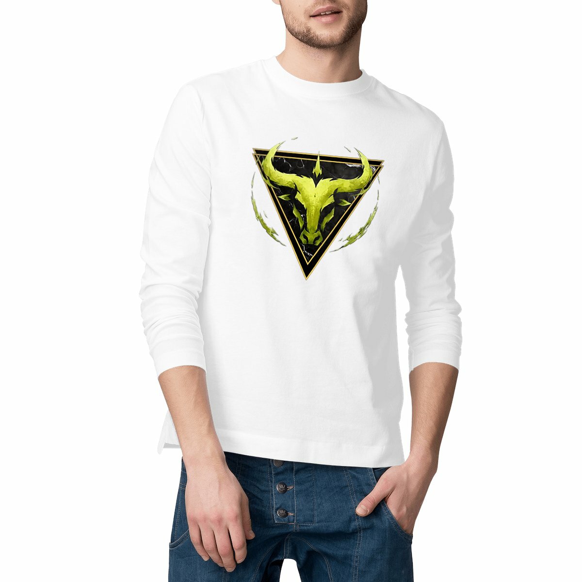 Image front T-shirt Manches Longues Homme Taureau Coton Bio - Style Ethnique Élément Terre